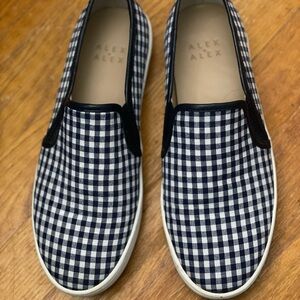 Women’s Blue and White Checkered Slip-On Shoes